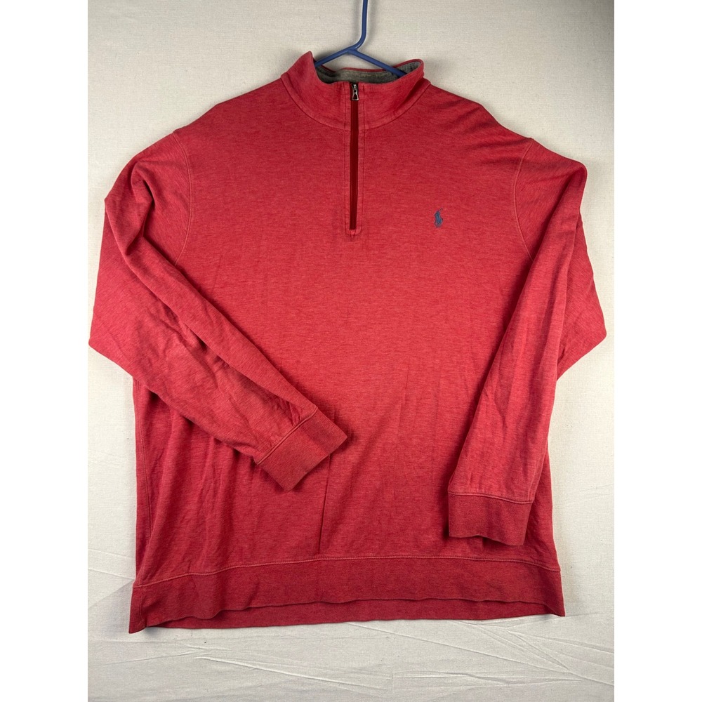 Polo Ralph Lauren Mens XXL Red Heathered Quarter Zip Cotton Viscose Pullover